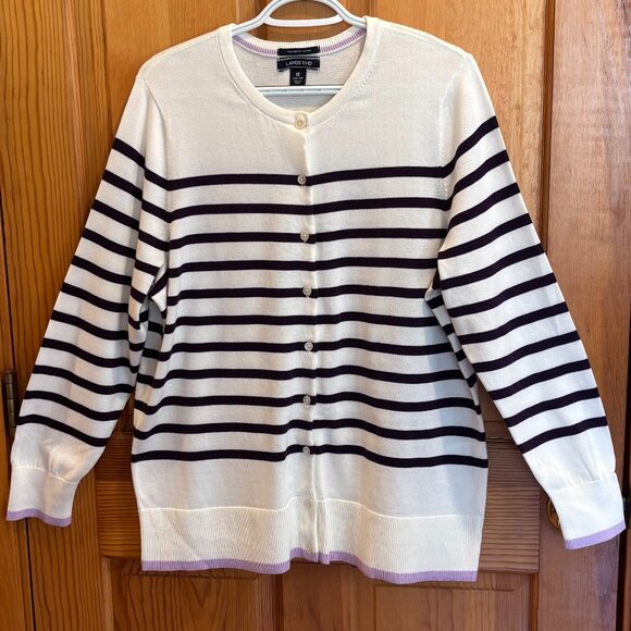 Lands' End Women's 100% Supima Cotton Striped Purple Top & Cardigan Set NWOT - Picture 9 of 16